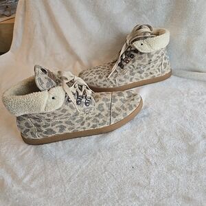 Toms Highlands Botas Leopard Burlap High Top Faux Sherpa Lined Women's 10WBootie